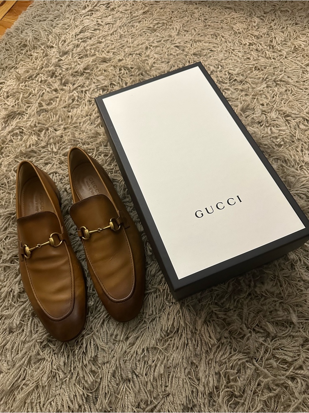 Gucci Jordaan Tan Brown Leather Loafers (Worn 1x) - Men's Size 12